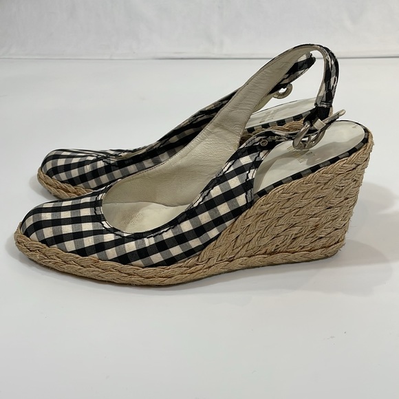 Stuart Weitzman Wedge Espadrille Heels Navy And White Gingham Size 8 - Picture 3 of 10